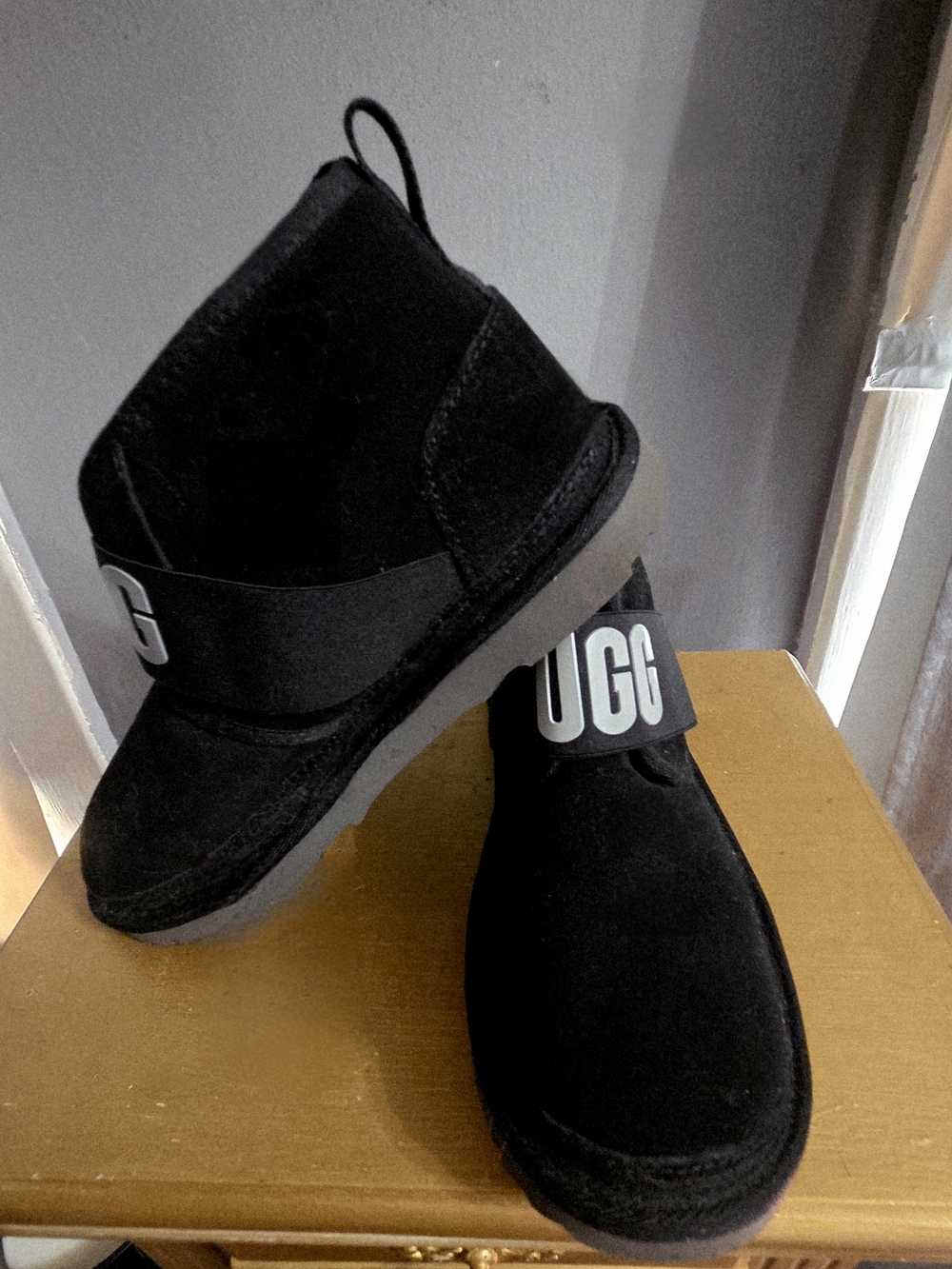 UGG Kids Black Suede Strap Ankle Boots